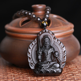 唯升 开光黑曜石十二生肖属鸡守护神不动尊菩萨本命佛吊