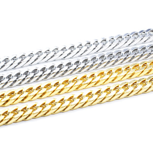 10mm欧美外贸钛钢不锈钢双扣四面磨项链 镀金饰品批发现货