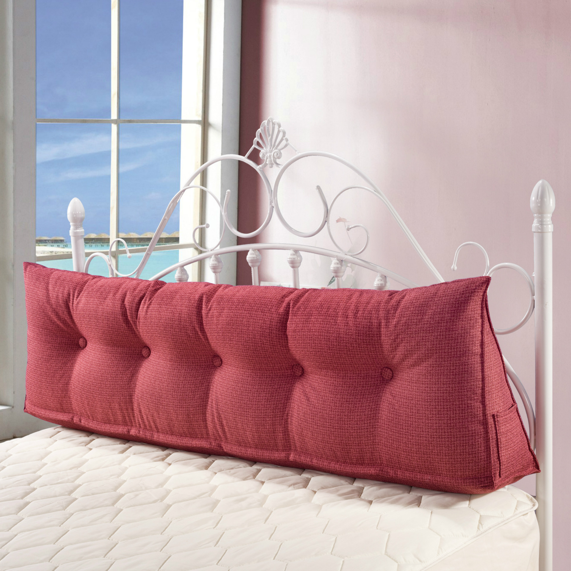 床头大靠背三角靠垫双人抱枕亚麻榻榻米沙发靠背软包床上大号护腰