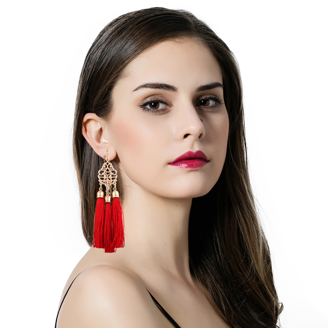 欧美复古饰品 气质长款文艺风镂空流苏耳环耳饰