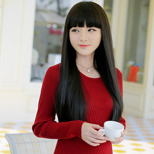 韩版网红同款假发女长直发齐刘海时尚长发齐刘海假头发工厂批发