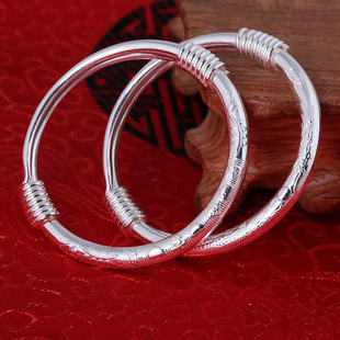 宝宝银手镯s999纯银儿童手镯男女宝宝满月周岁银饰品足银富贵童镯