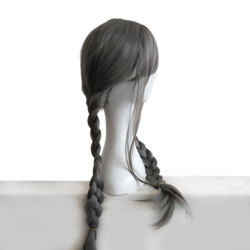 空气刘海烟灰长卷发假发动漫灰色长直发 奶奶灰辫子cos假发