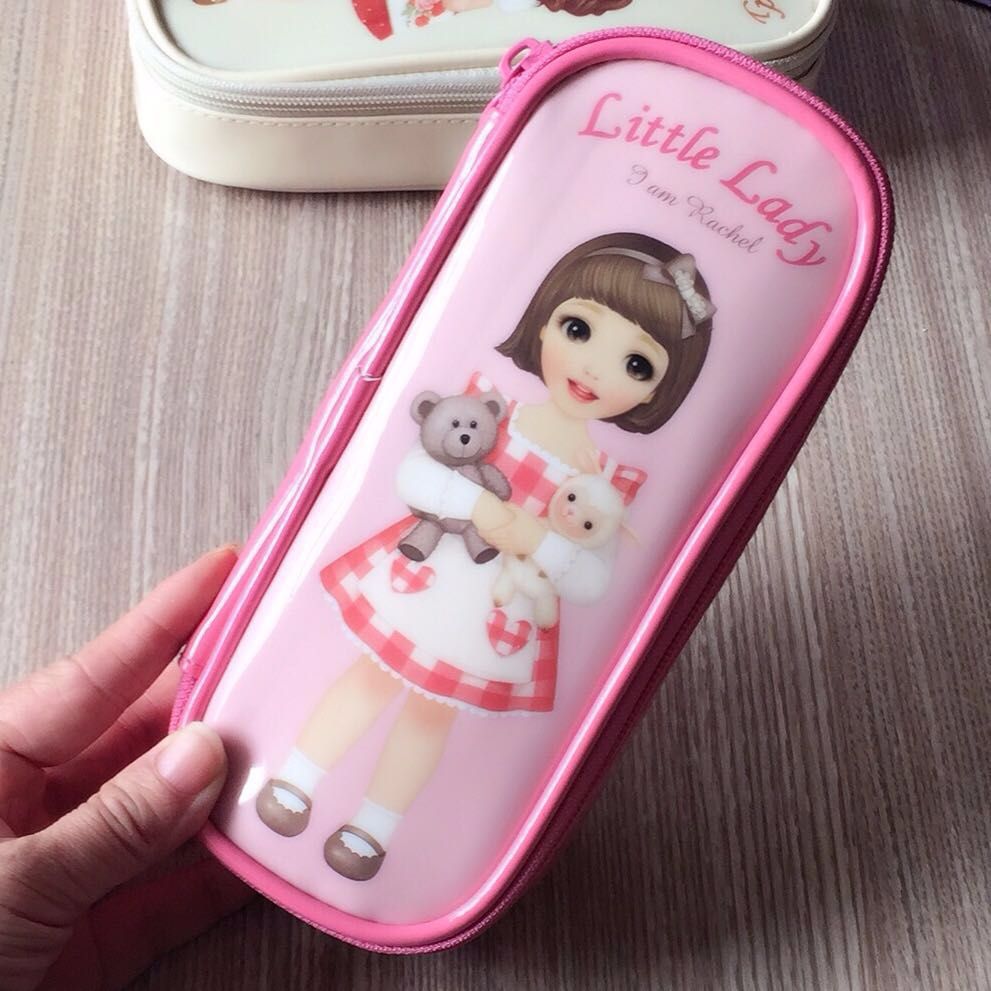 漆皮小女孩笔袋 小淑女小学生厚笔袋 收纳学生文具盒铅笔文具袋