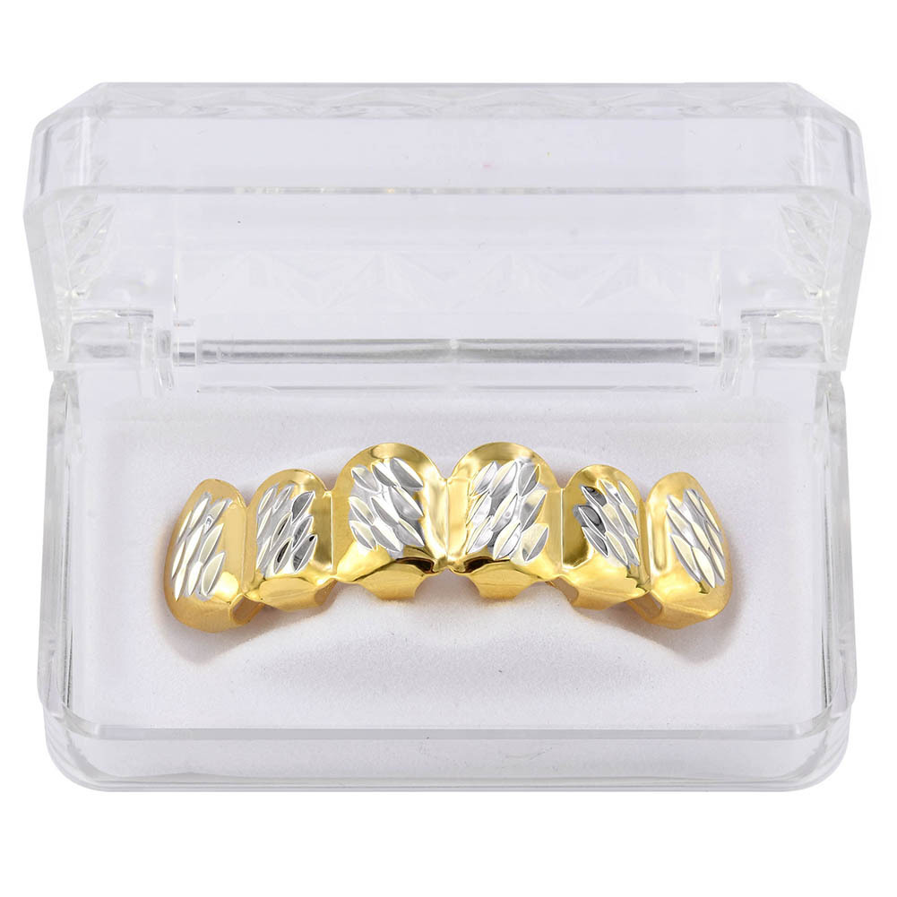 速卖通新款热卖 hiphop嘻哈金牙套披花18k大金牙双色金牙一件代发