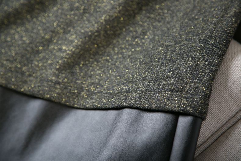 欧美女装春秋季新款金丝棉九分袖套头外套中裙套装两件套