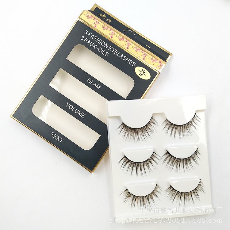 3d-15 Three Pairs of Natural Long False Eyelashes Color Simulation 3D Handmade Eyelash Supply