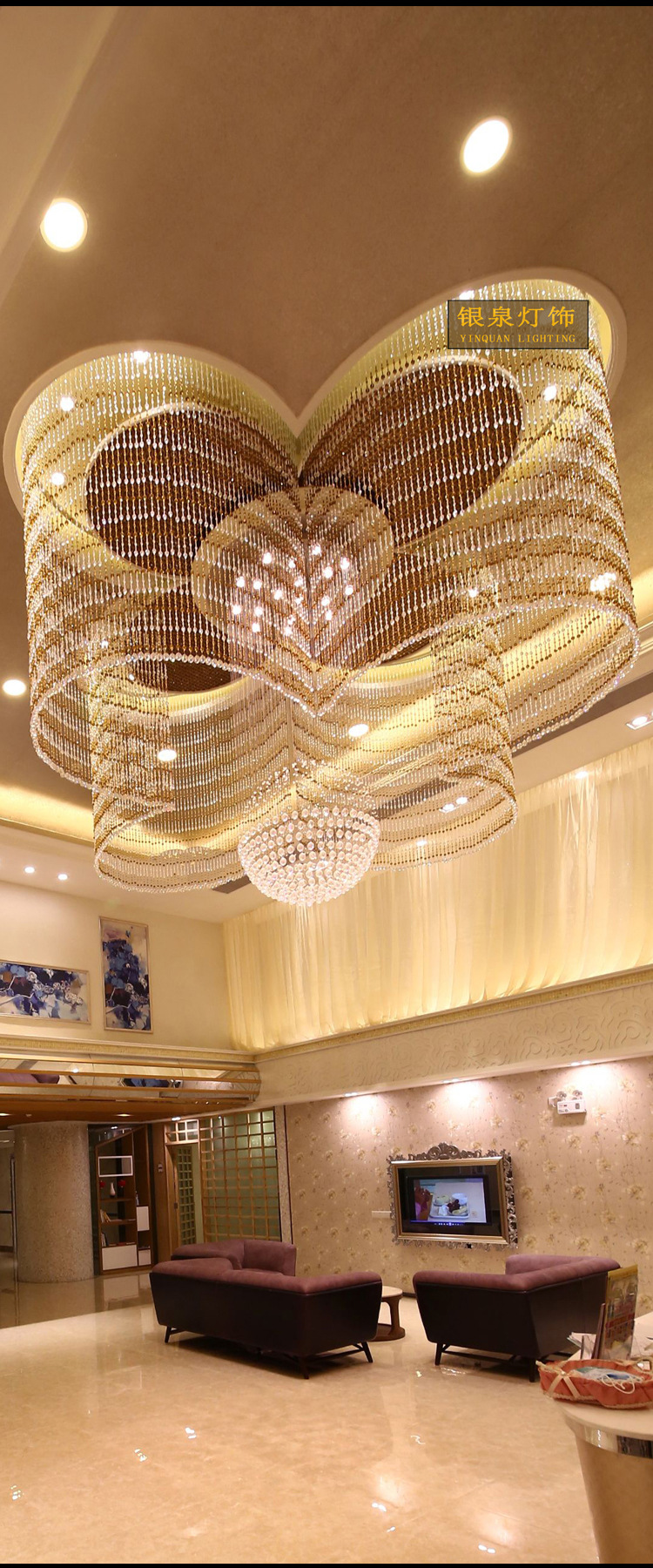宴会大厅会所别墅工程吸顶灯水晶灯酒店灯花形水晶球造型灯定制