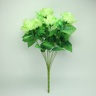 热销新款仿真玫瑰假花绿色月季花家居客厅卧室装饰花婚庆装饰花