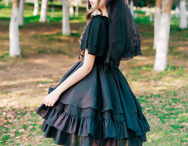 织锦园2018春夏新款洛丽塔欧根纱雪纺可爱公主高腰显瘦纯色连衣裙