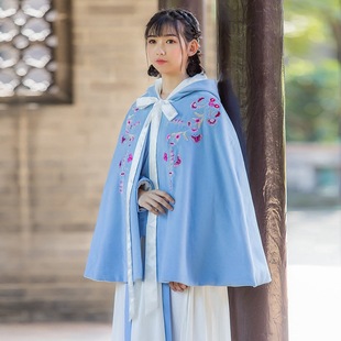 汉服斗篷女古装中国风汉元素改良刺绣连帽加绒加厚短斗篷披风冬