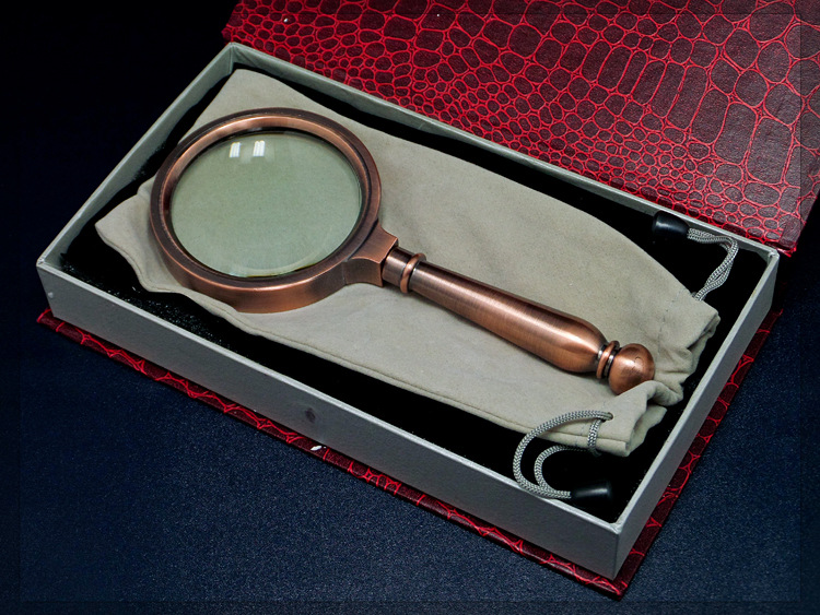 批发高倍古铜全金属放大镜80mm带高档礼盒礼品手持阅读放大镜