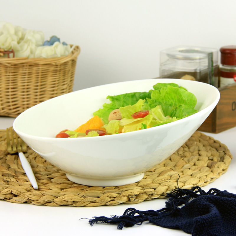 陶瓷自助餐碗白瓷碗斜口碗水果沙拉碗餐厅汤面碗料理碗