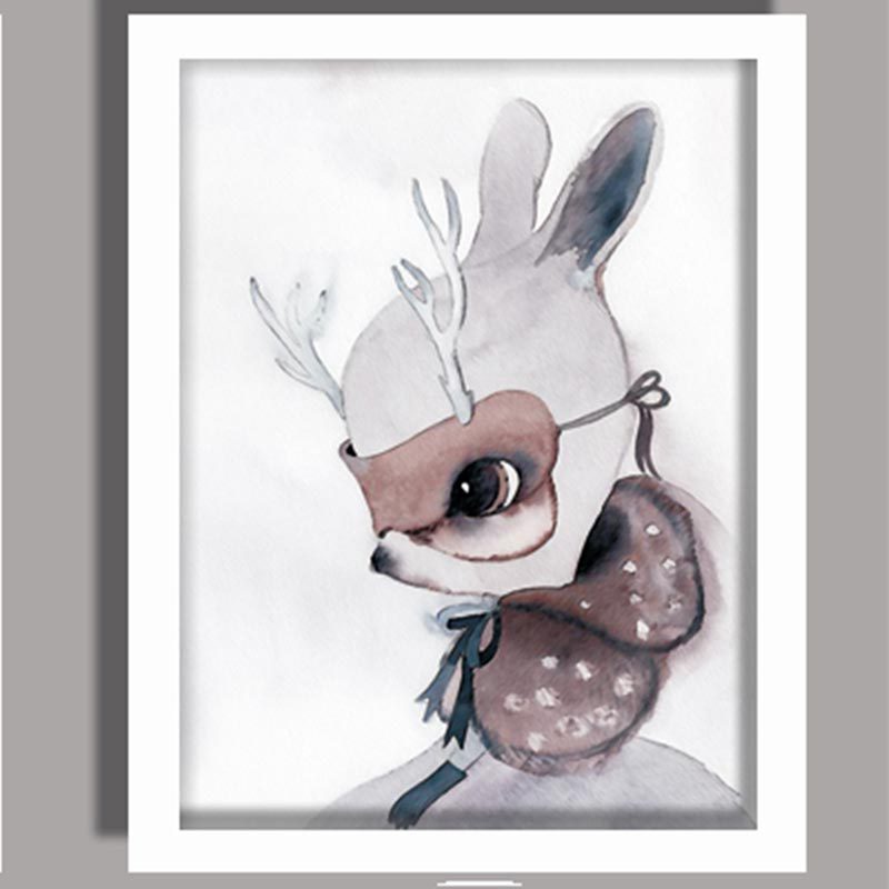 北欧现代简约小清新水彩兔子卡通个性创意儿童房挂画装饰画画芯