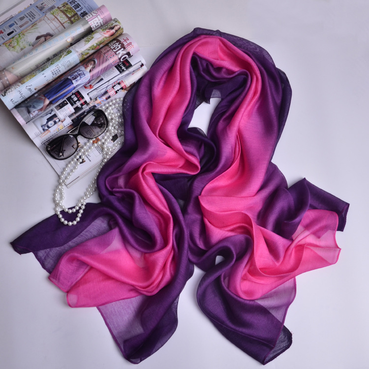 Autumn and Winter Pure Color Gradient Color Mulberry Silk Silk Scarf Women's Color Matching Women's Scarf Shawl Scarf Beach Towel