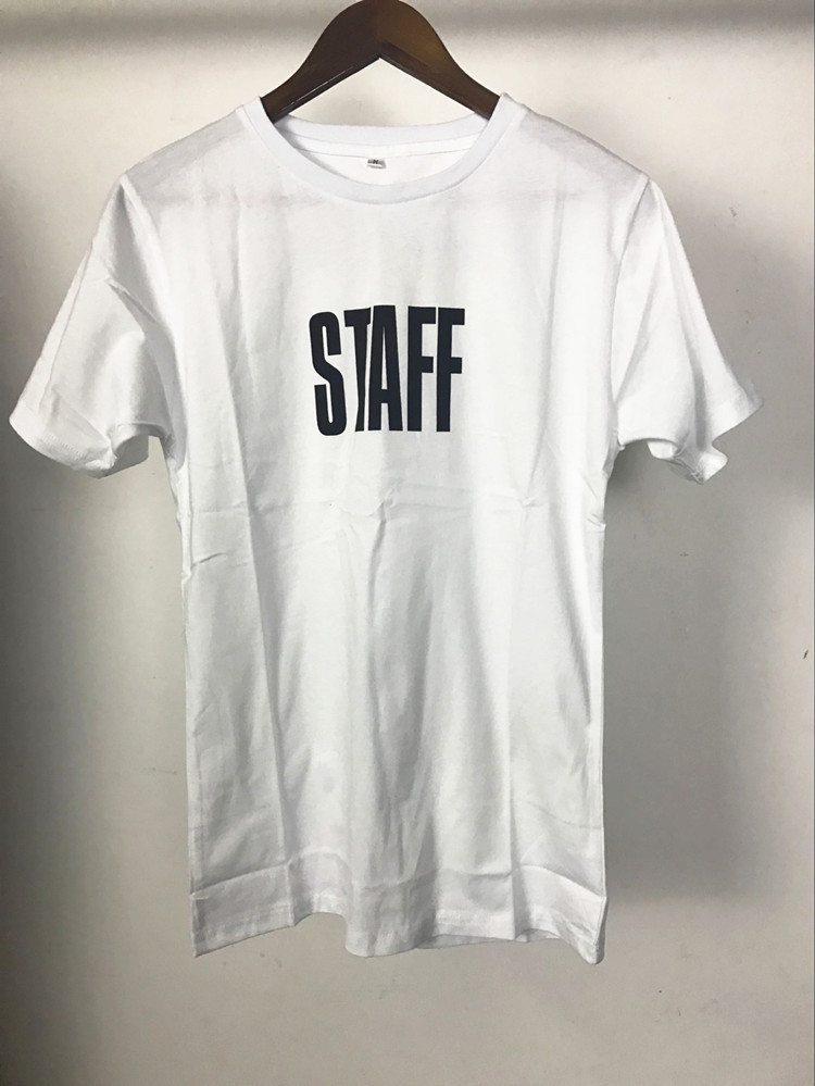 比伯justin bieber欧美简约高街复古staff字母印花情侣短袖t恤男