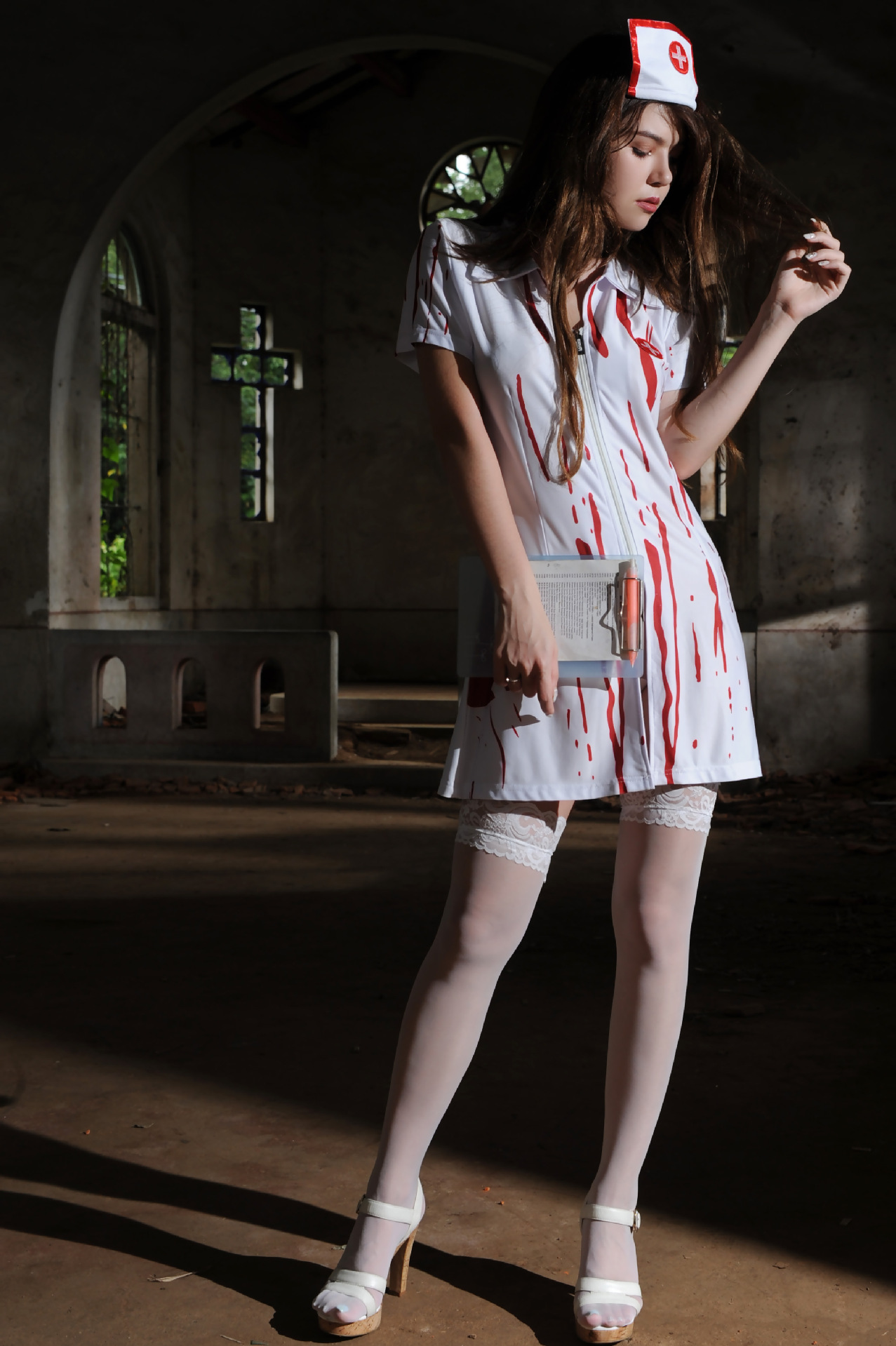 2019年万圣节新款鬼护士服装一件代发鬼节血腥恐怖白衣天使血迹装