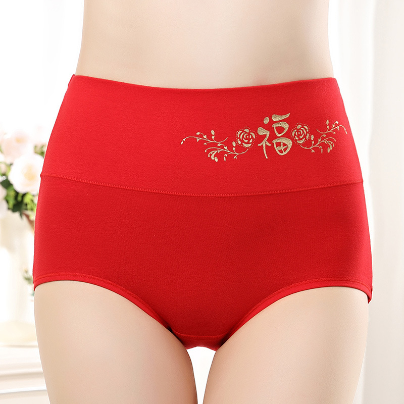 High Waist Bronzing Scarlet Panties Cotton Birth Year Scarlet Panties Festive Bright Red Koi Printed Underwear