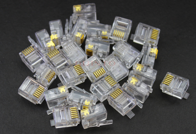 dijinto高品质纯铜镀金6p6c工程数控电话水晶头6芯接头100个/包