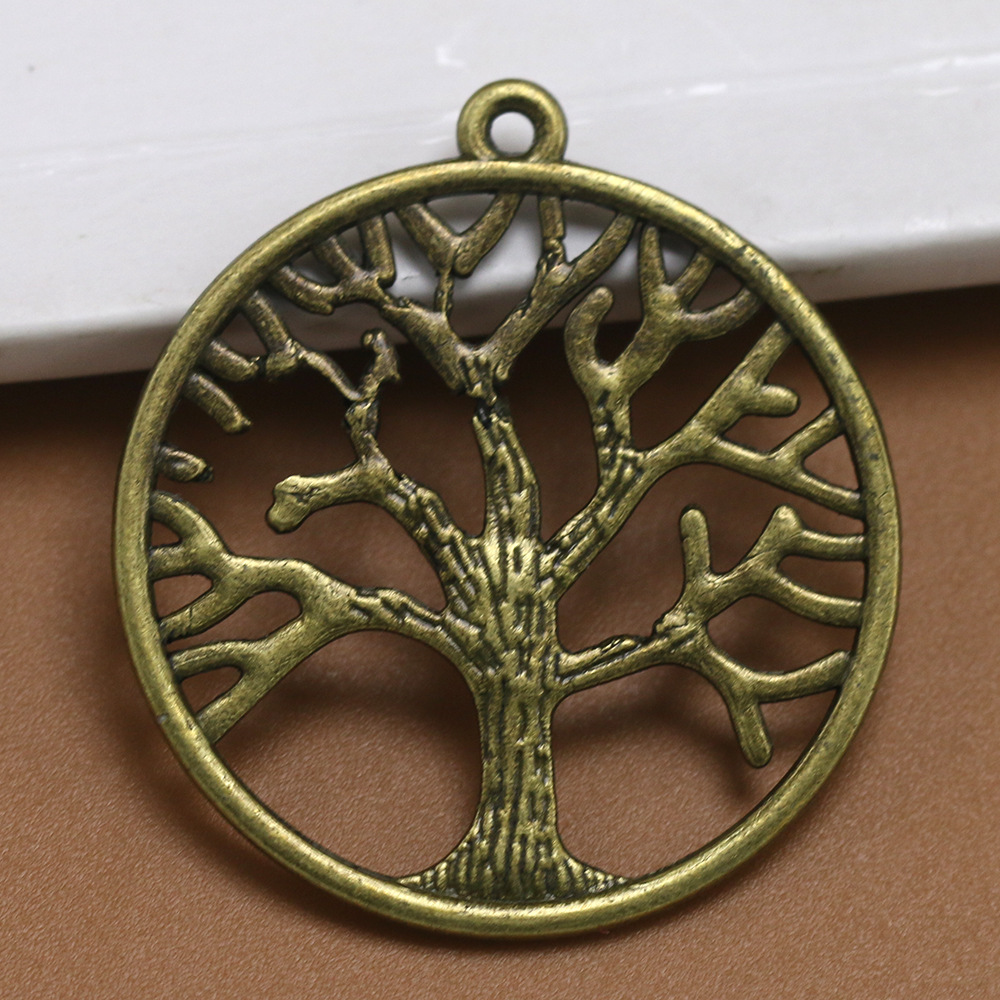diy饰品配件圆形镂空生命树合金吊坠 复古树合金配饰 36*33mm