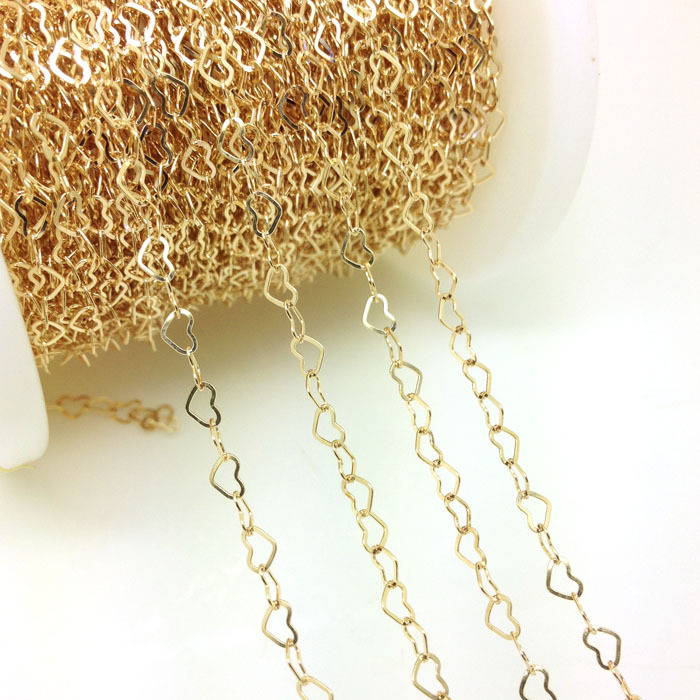 American Imported 14K Gilded Accessories Heart-Shaped Chain Love Flat Chain Handmade Scatter Chain Tail Chain DIY Ornament