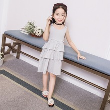 夏季新款女童连衣裙 韩版中大童吊带款蛋糕裙批发一件代发