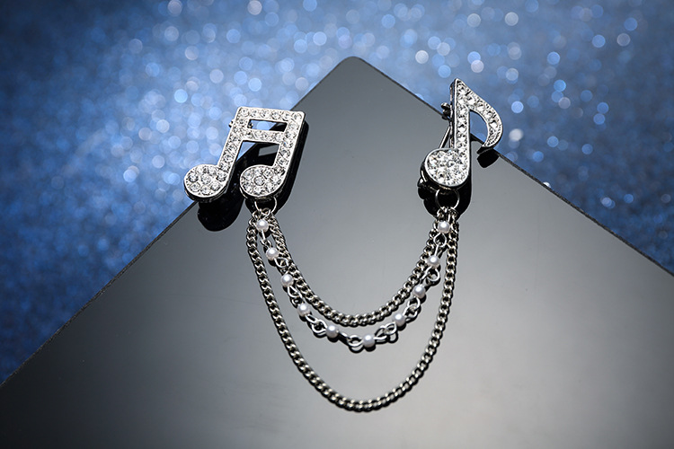 韩国镶钻手工学生双音符别针 流苏可爱外贸高档日韩女胸针创意