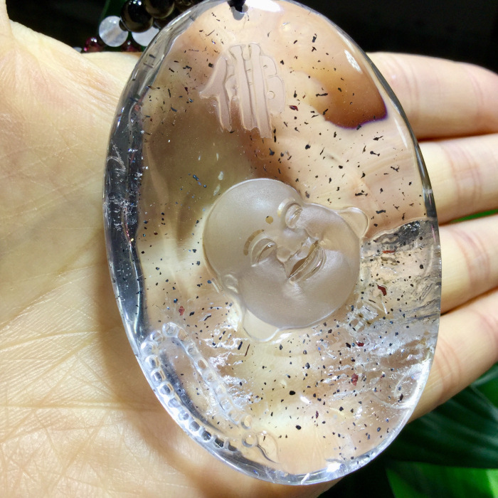 东海水晶 天然蓝云母聚宝盆佛吊坠