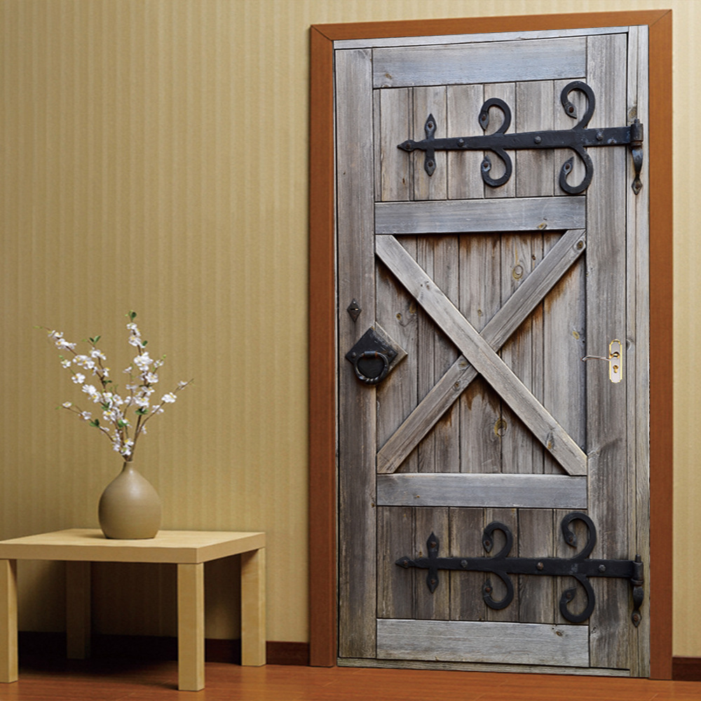 防3d立体门贴复古老木门 客厅卧室门个性装饰墙贴自粘贴纸mt029