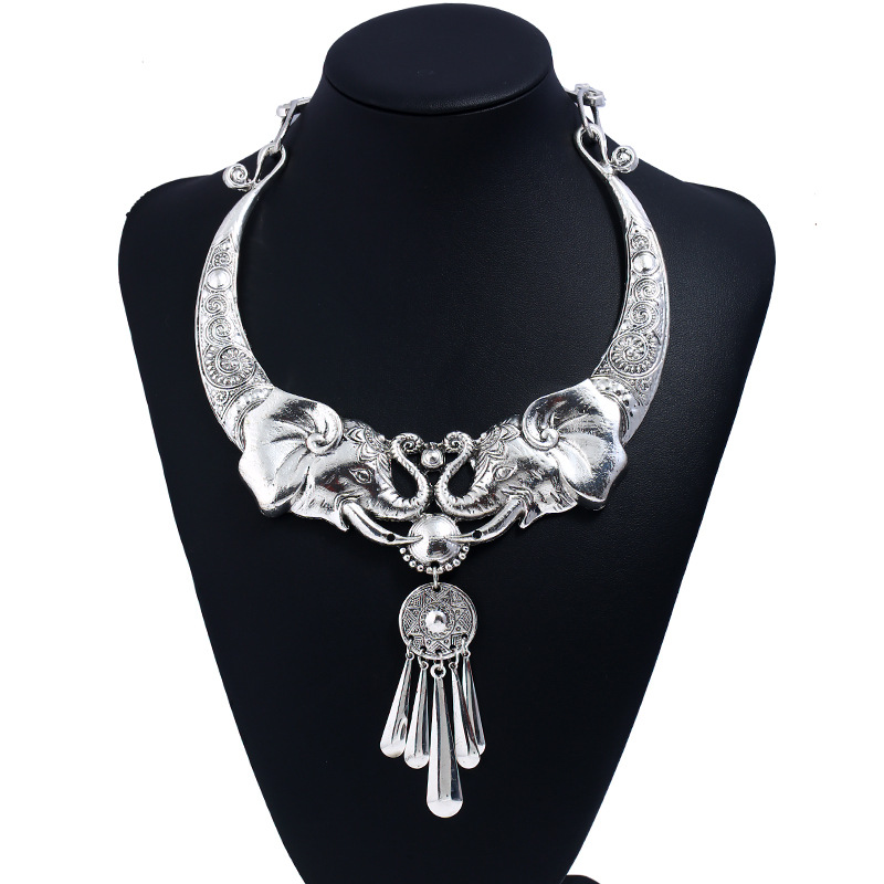 ebay欧美夸张复古流苏项链炫彩大气大象项圈服装配饰现货批发