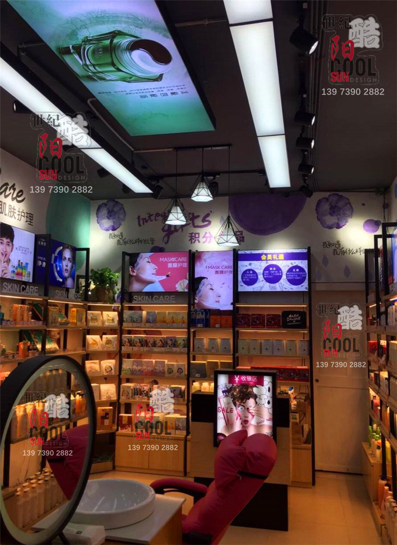 化妆品货架展示架带锁铁木结合美妆店店护肤品展柜货柜背柜韩式新