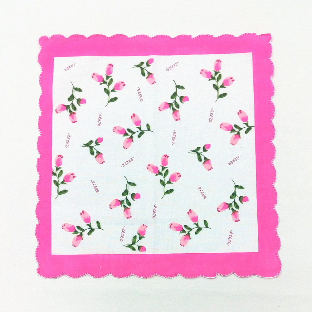 宽段彩色牙边印花棉女士手帕 五花混装 月牙边 荷叶边小手绢