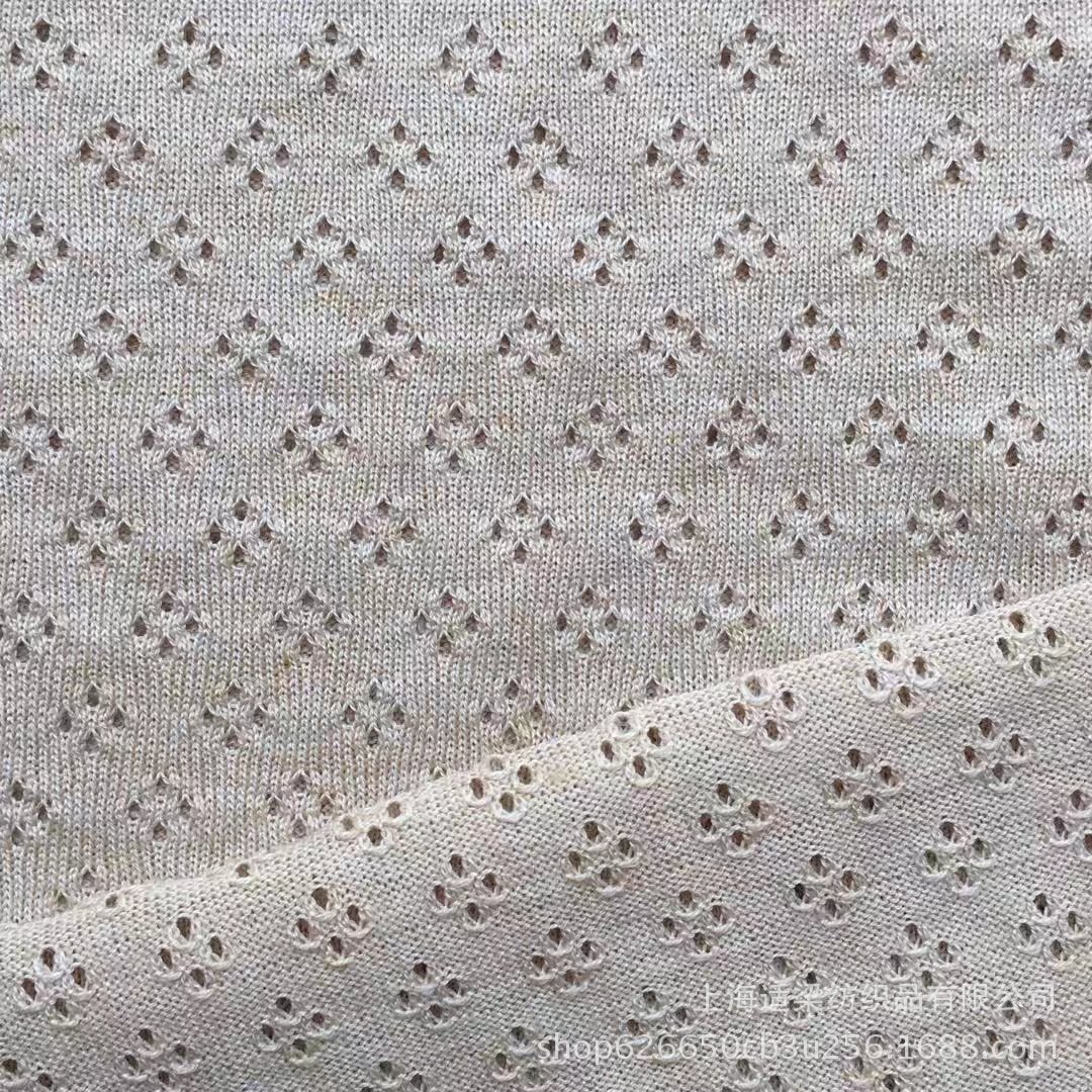 加工定做全棉单面移圈罗纹提花龙眼布镂空透气女装时尚针织面料