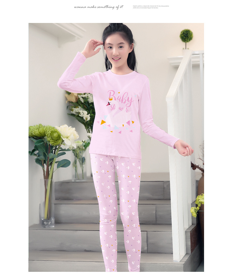 森之鼓纯棉保暖内衣中大女童套装保暖卡通舒适女秋衣秋裤套装