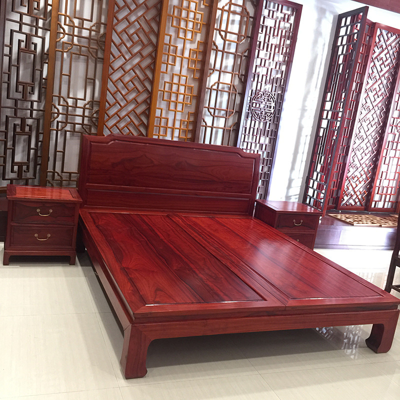 仿古中式实木床红花梨大床双人大床传统家具制定 厂家
