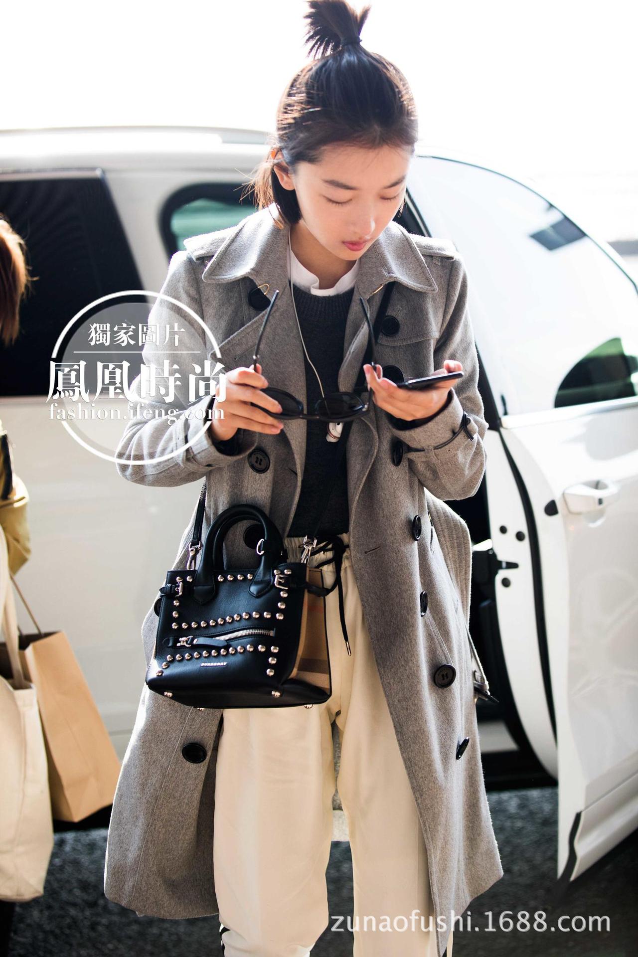 周冬雨明星同款2017秋季新款灰色双排扣大衣风衣中长款过膝女外套