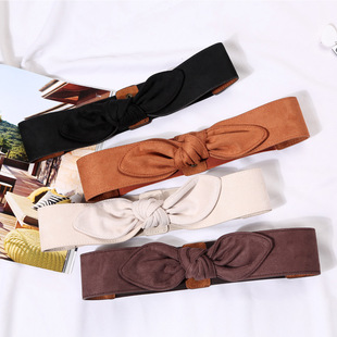 新款绒布蝴蝶结松紧窄弹力女士腰带腰封百搭时尚宽配裙子大衣