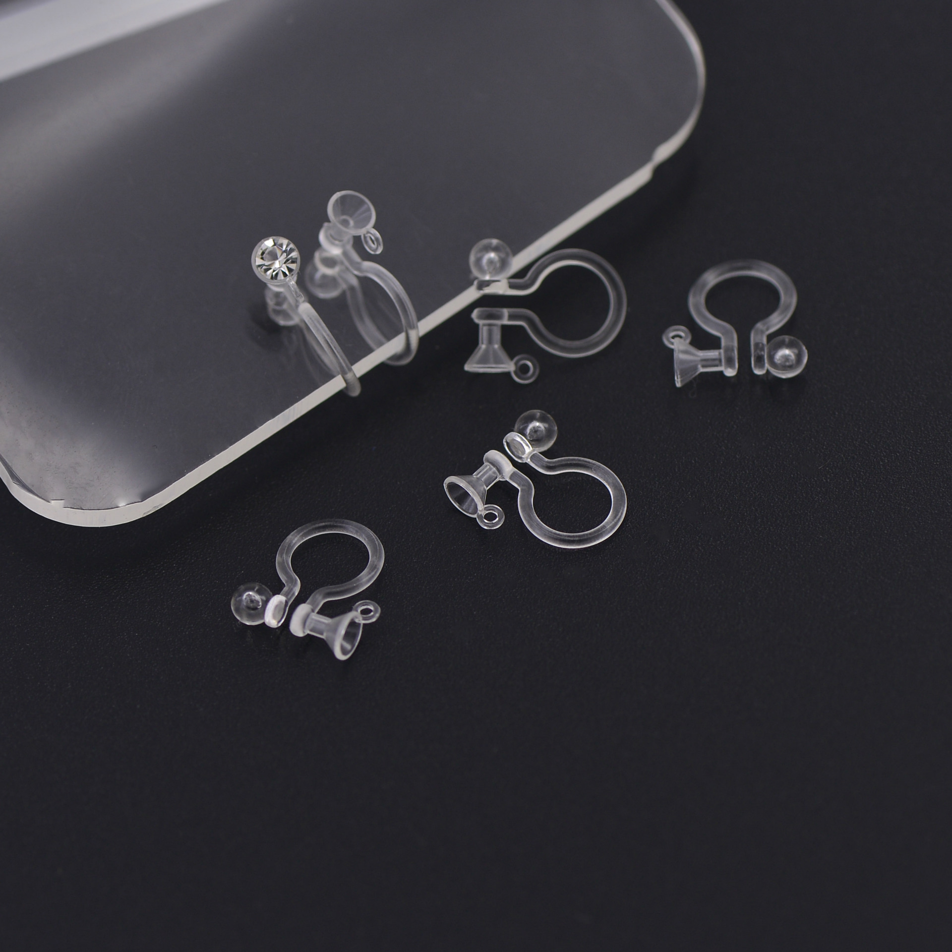 新款u形树脂耳夹有吊圈配饰 无耳洞饰品配件 塑料耳夹配件