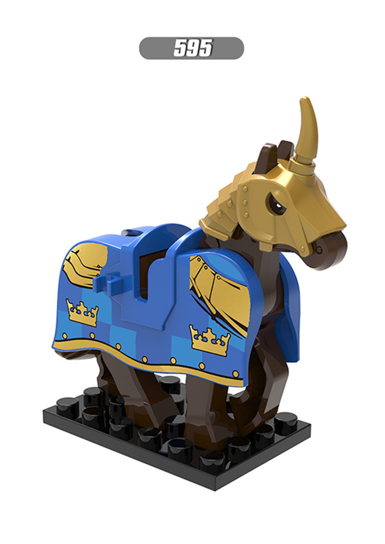 欣宏x0158中古罗马战马 带马袍白色黑色棕色积木玩具