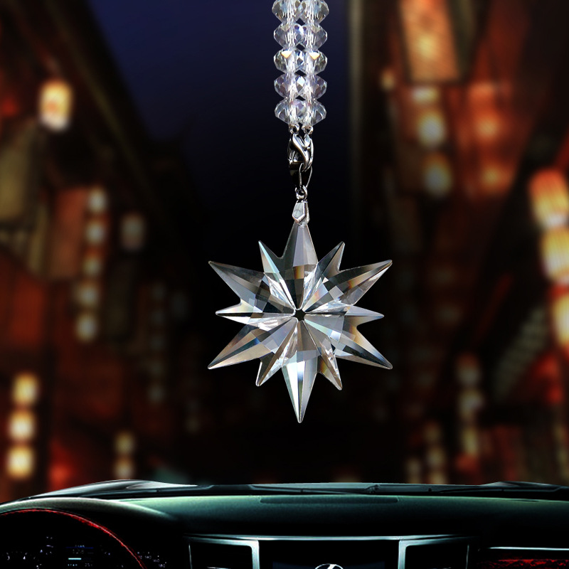 Factory Supply Crystal Snowflake Automobile Hanging Ornament Christmas Decoration Supplies Car Rearview Mirror Pendant Gift