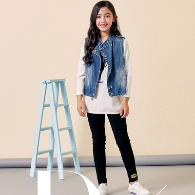 童装秋装中大女童大话王2017新款中长款女童衬衫上衣马甲两件套潮