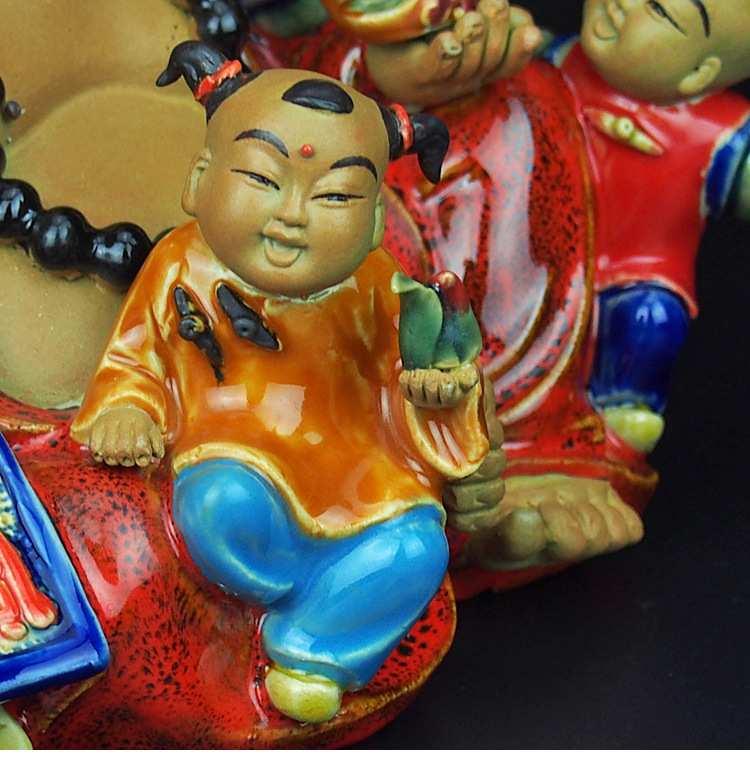 厂家批发石湾公仔大师精品五子佛像陶瓷摆件招财禅意装饰工艺礼品