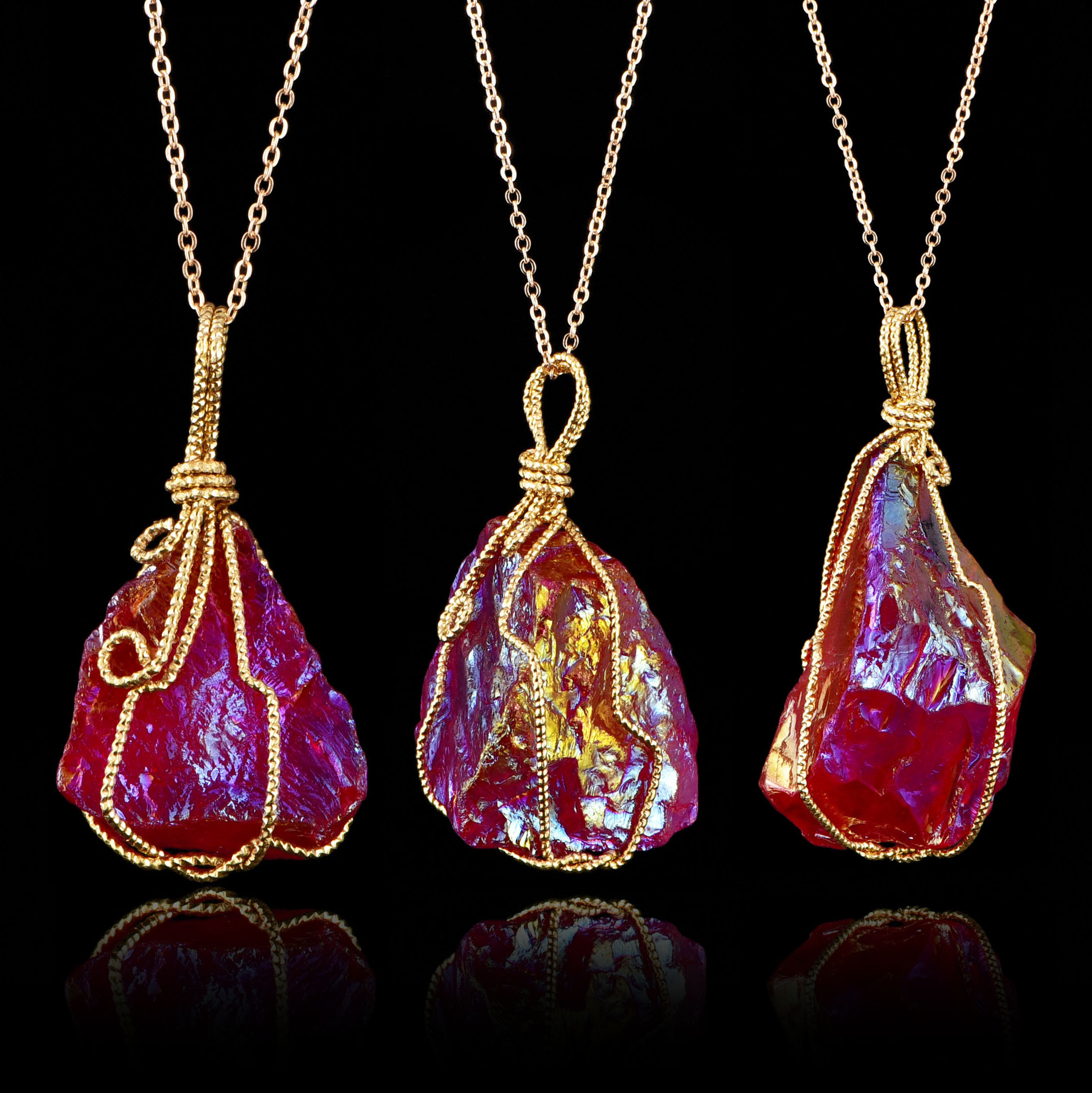 庄周外贸热销新品绕线彩色天然石项链天然原石不规则石头吊坠