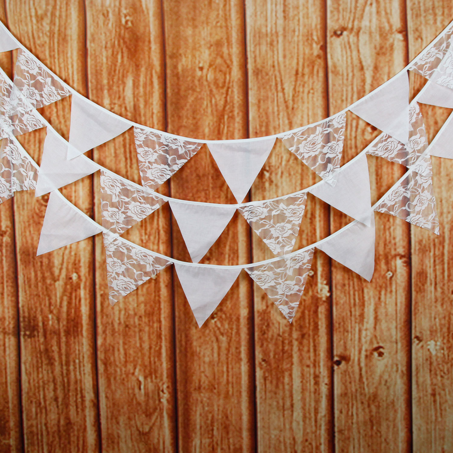 白色单层蔷薇花蕾丝棉布三角旗欧式婚礼装饰挂旗婚庆用品