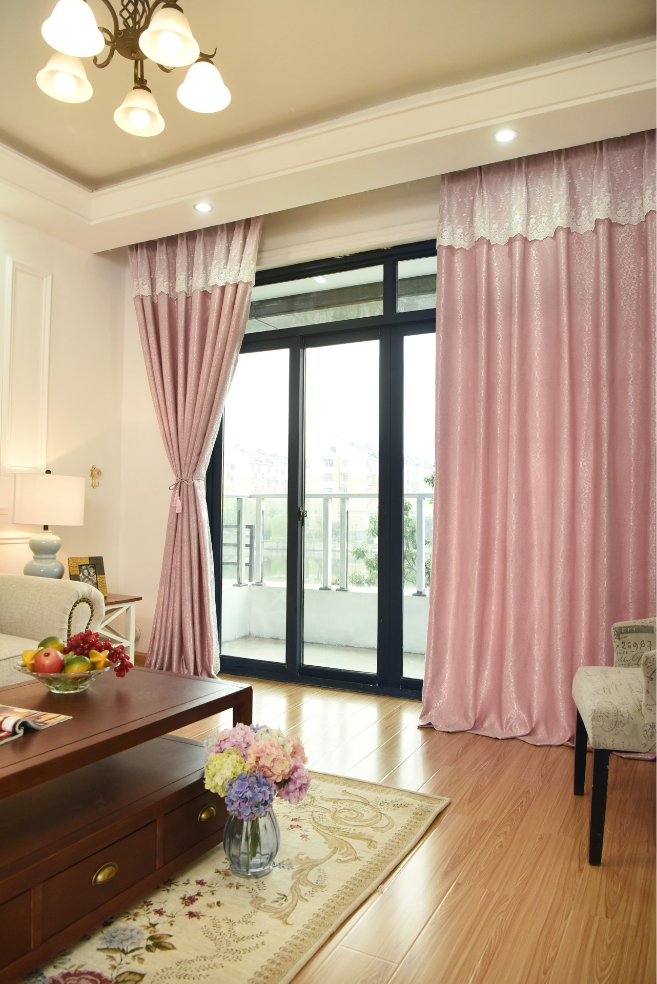 2017新款蕾丝拼接窗帘粉色蓝色客厅卧室儿童房婚房成品窗帘定制