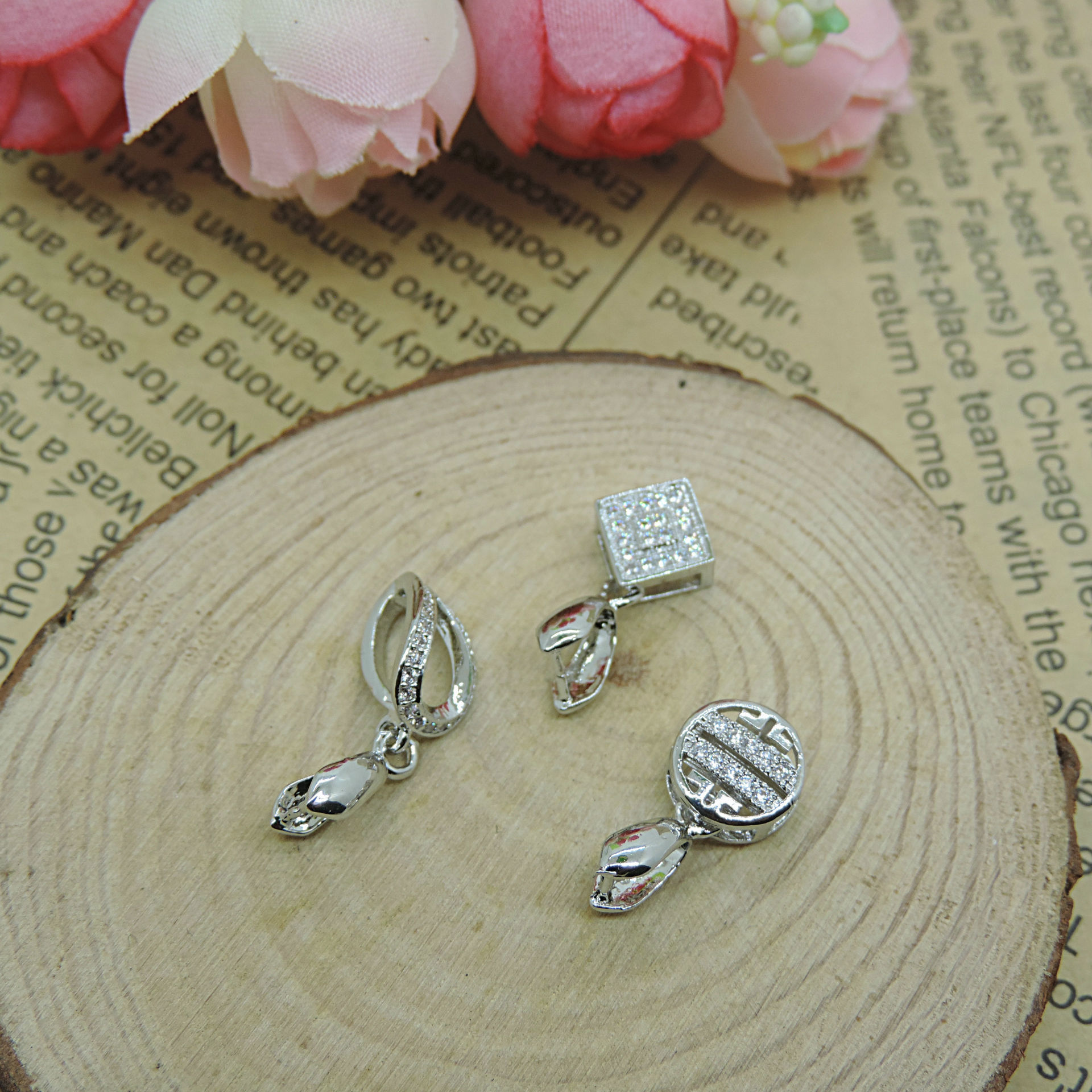 瓜子扣 吊坠夹扣 纯铜真空电镀白金项链扣 水晶吊坠扣 diy饰品扣