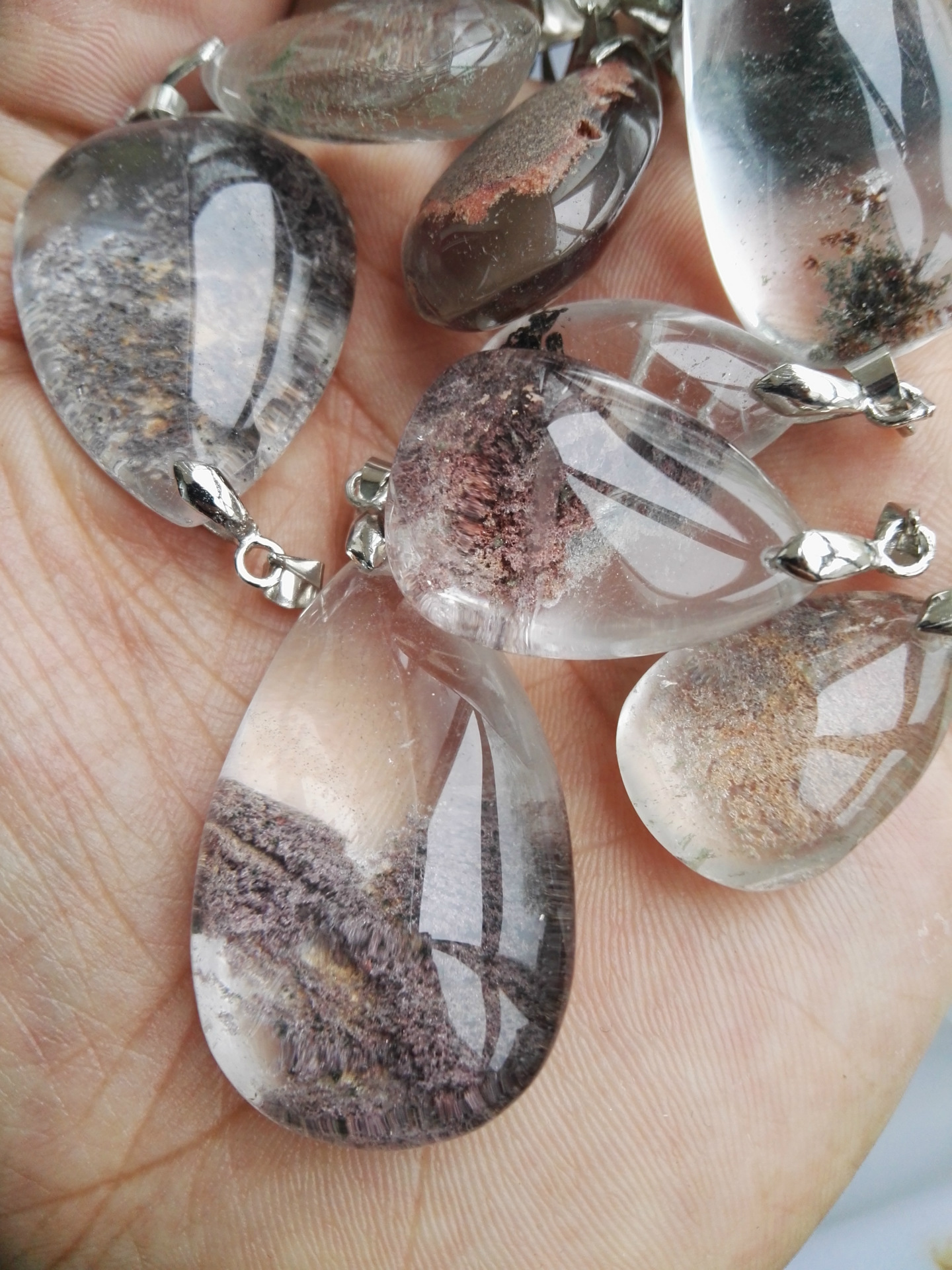 天然红绿幽灵石水滴形随形吊坠男女挂件四季彩幽灵异像水晶批发