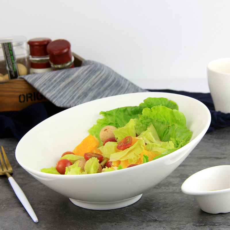 陶瓷自助餐碗白瓷碗斜口碗水果沙拉碗餐厅汤面碗料理碗