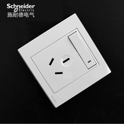 施耐德如意16a带开关一开三孔空调墙壁电源插座面板白色