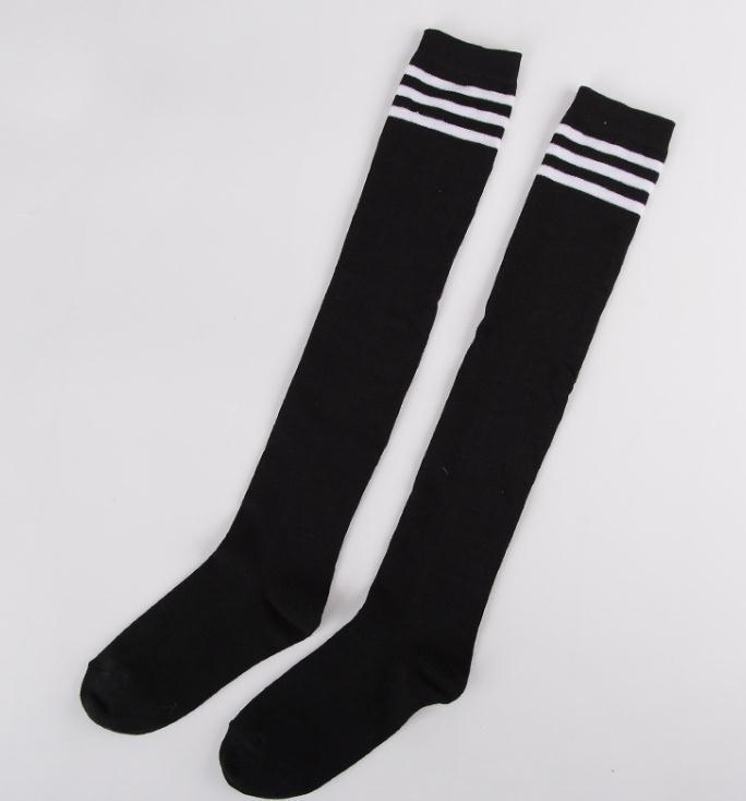 过膝袜日系三条杠高筒舞蹈袜子 秋冬新款加厚长筒袜 黑白色学生袜